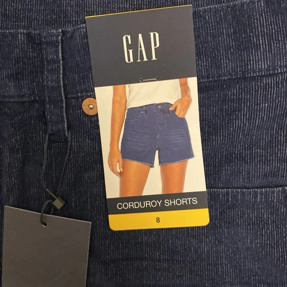 GAP Women's Corduroy Shorts 4 inch Blue Raw Edge Hem Cut Off Size 8 - NWT $49.95